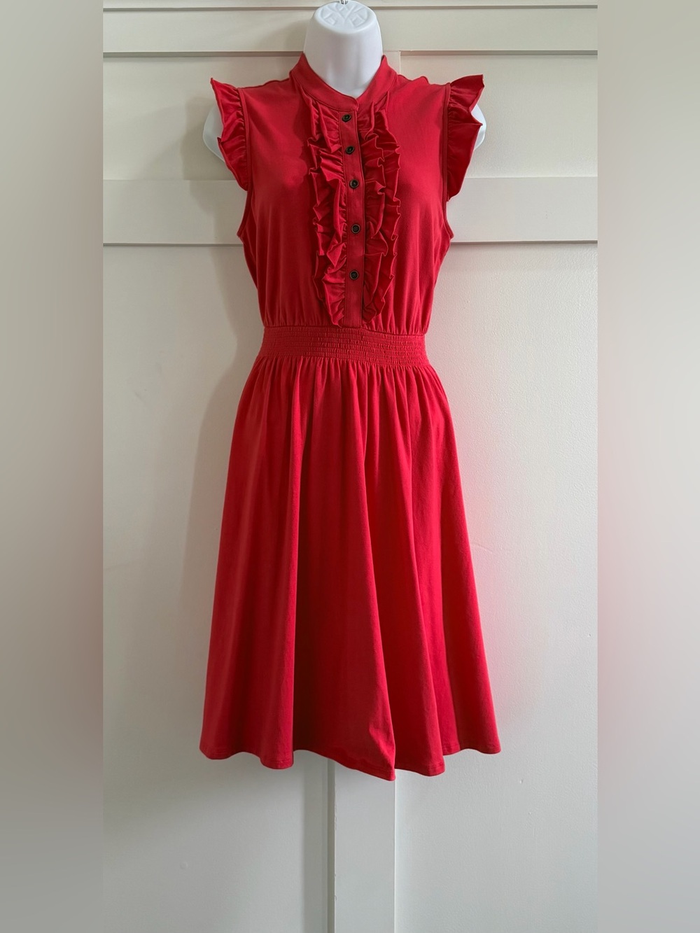 Matilda Jane Coral Red Ruffled Sleeveless Waist-Defined Dress